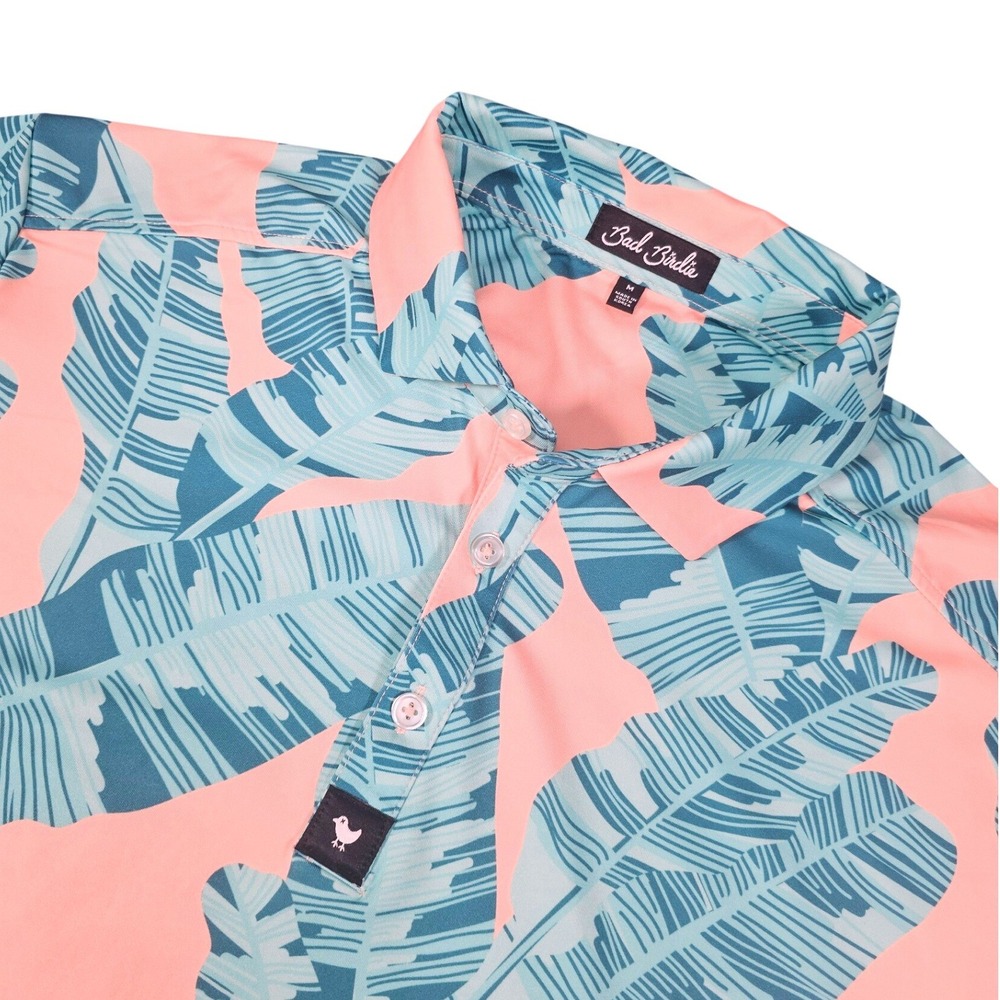 Bad Birdie Tropical Banana Leaf Golf‎ Polo Men's M Orange Teal Performance Shirt